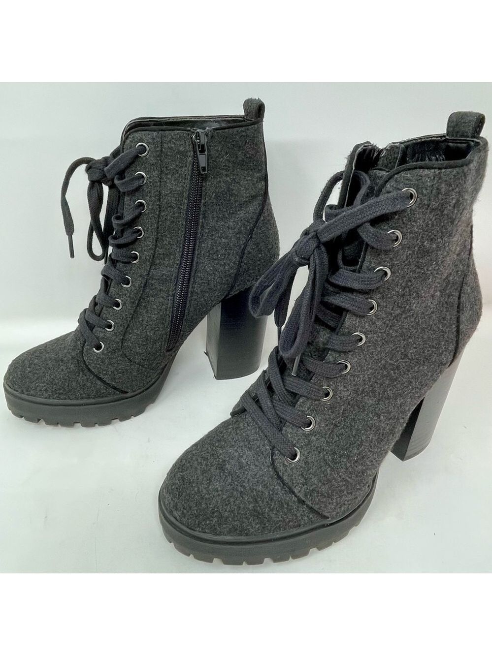 Gray Lace-Up Ankle Boots